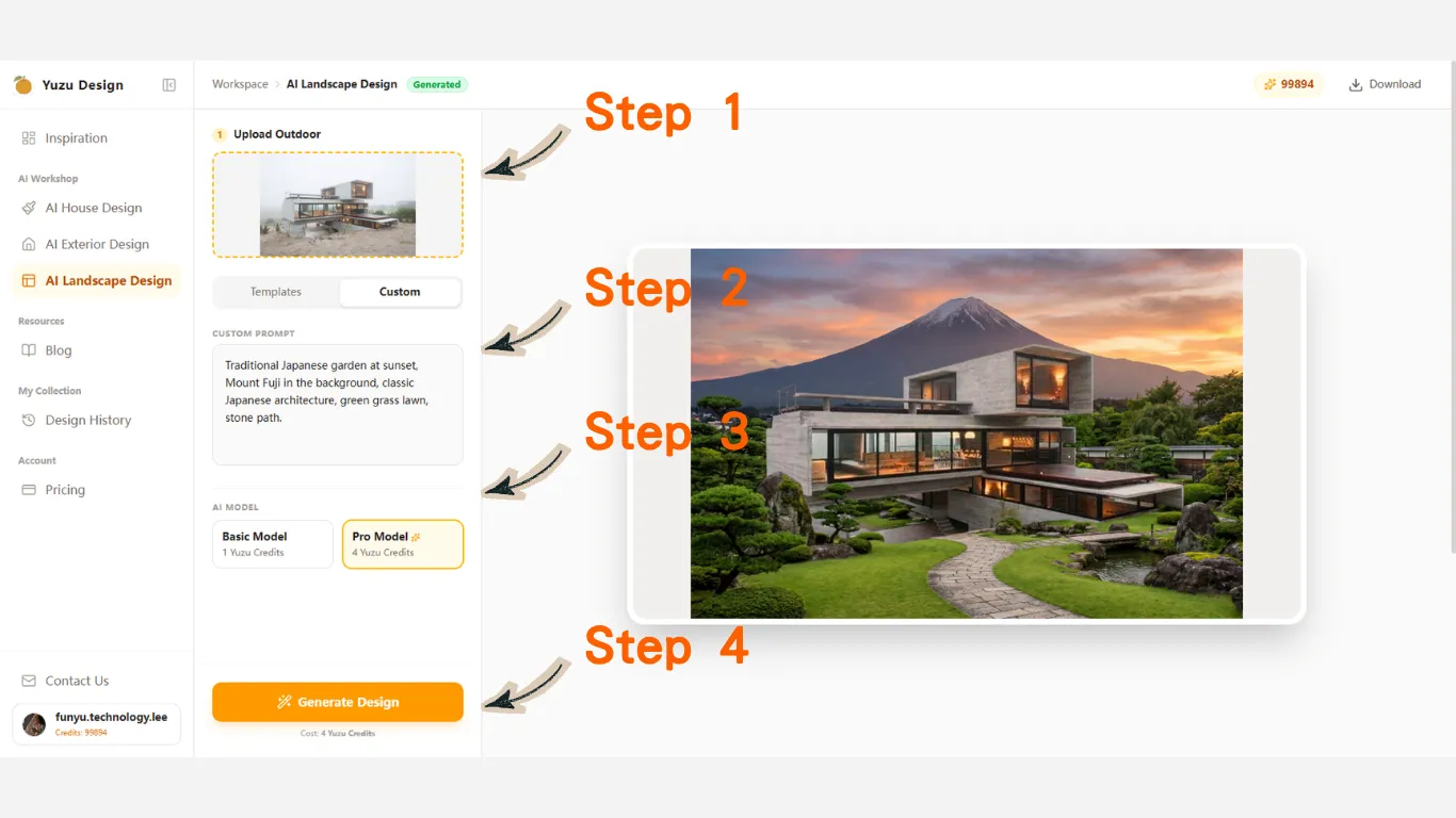 Step-by-step tutorial for custom prompt mode in AI landscaping software